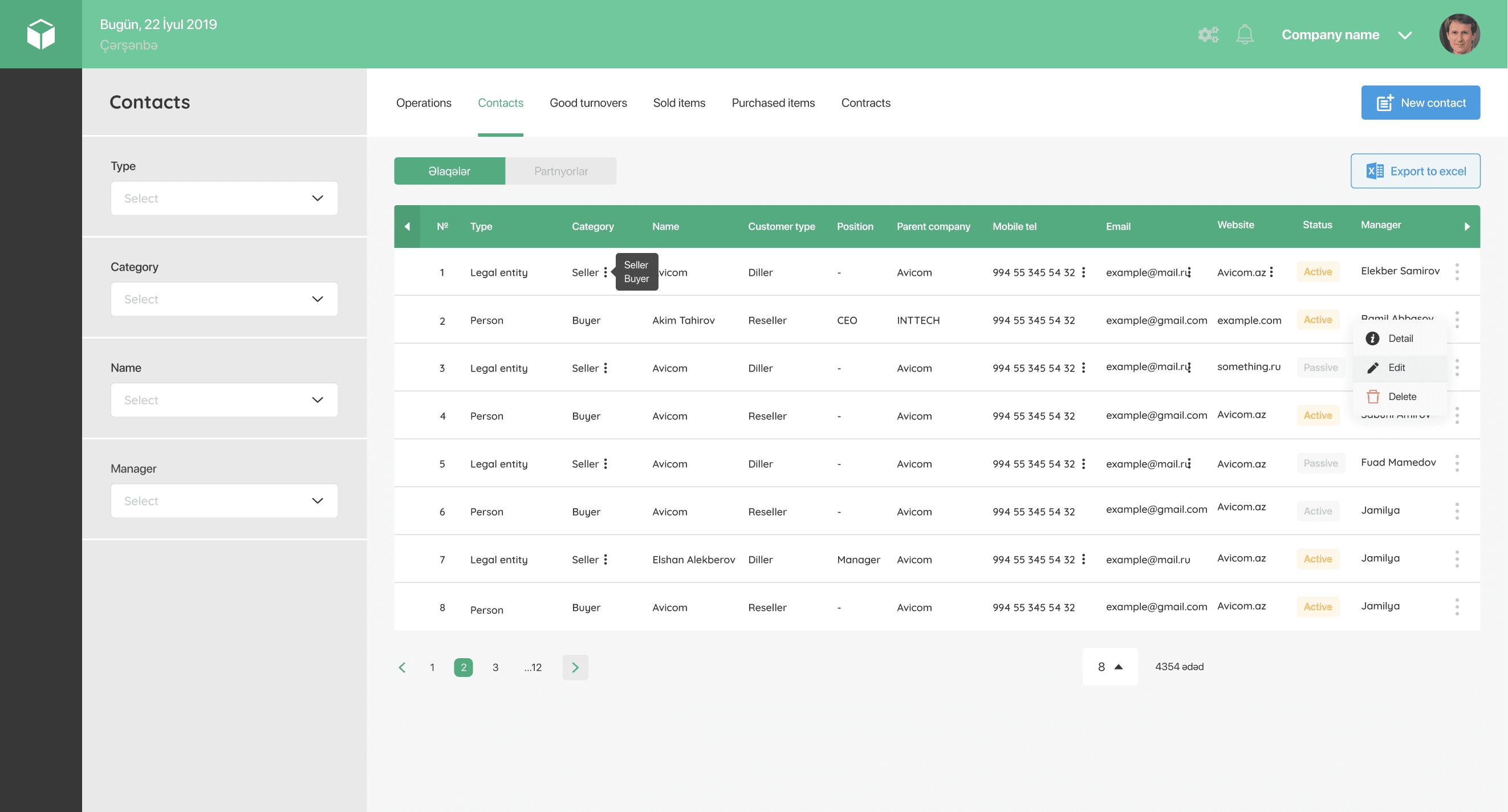 Prospect SMB - Contacts Module - Contacts Dashboard