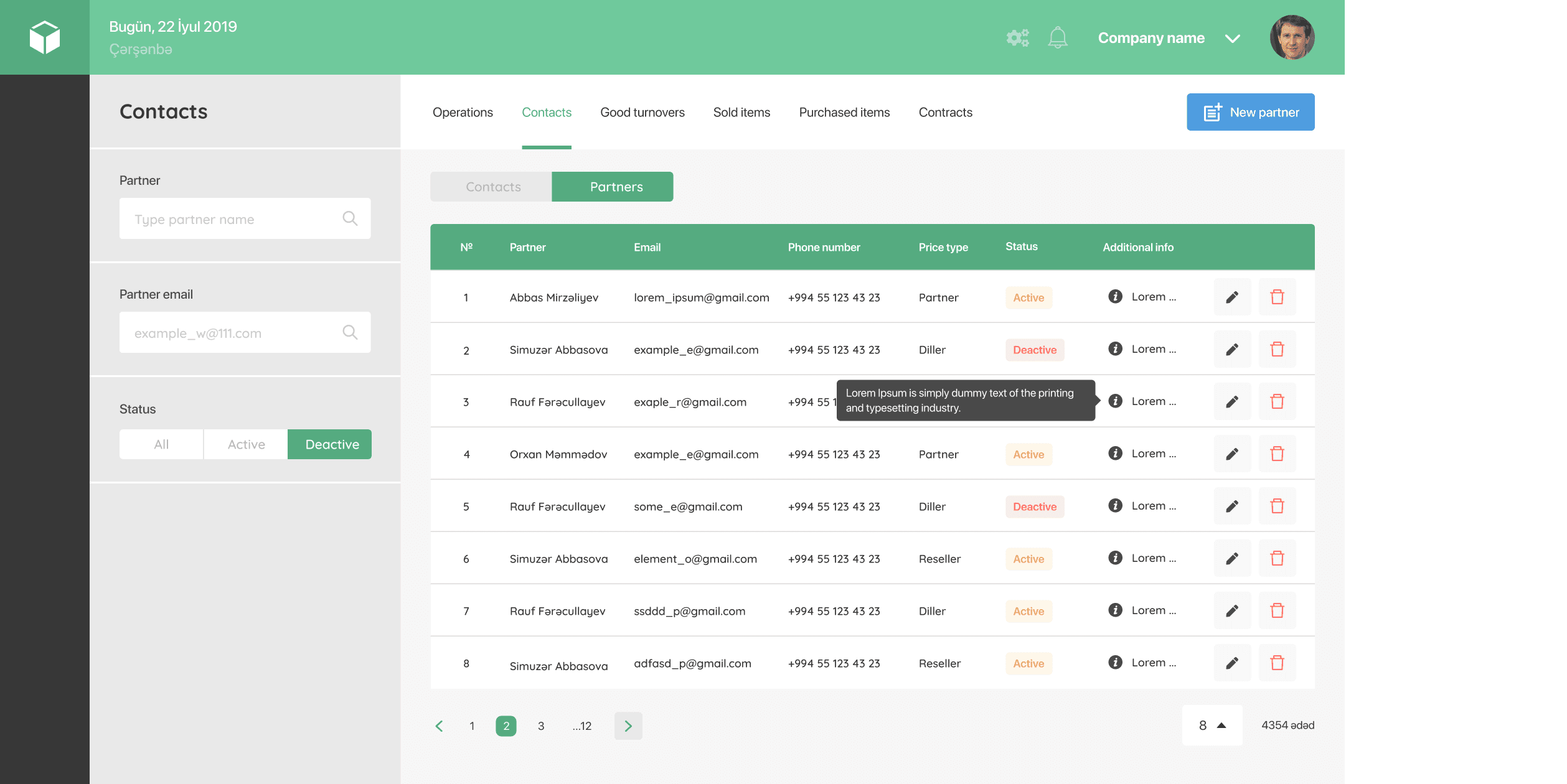 Prospect SMB - Contacts Module - Partners List