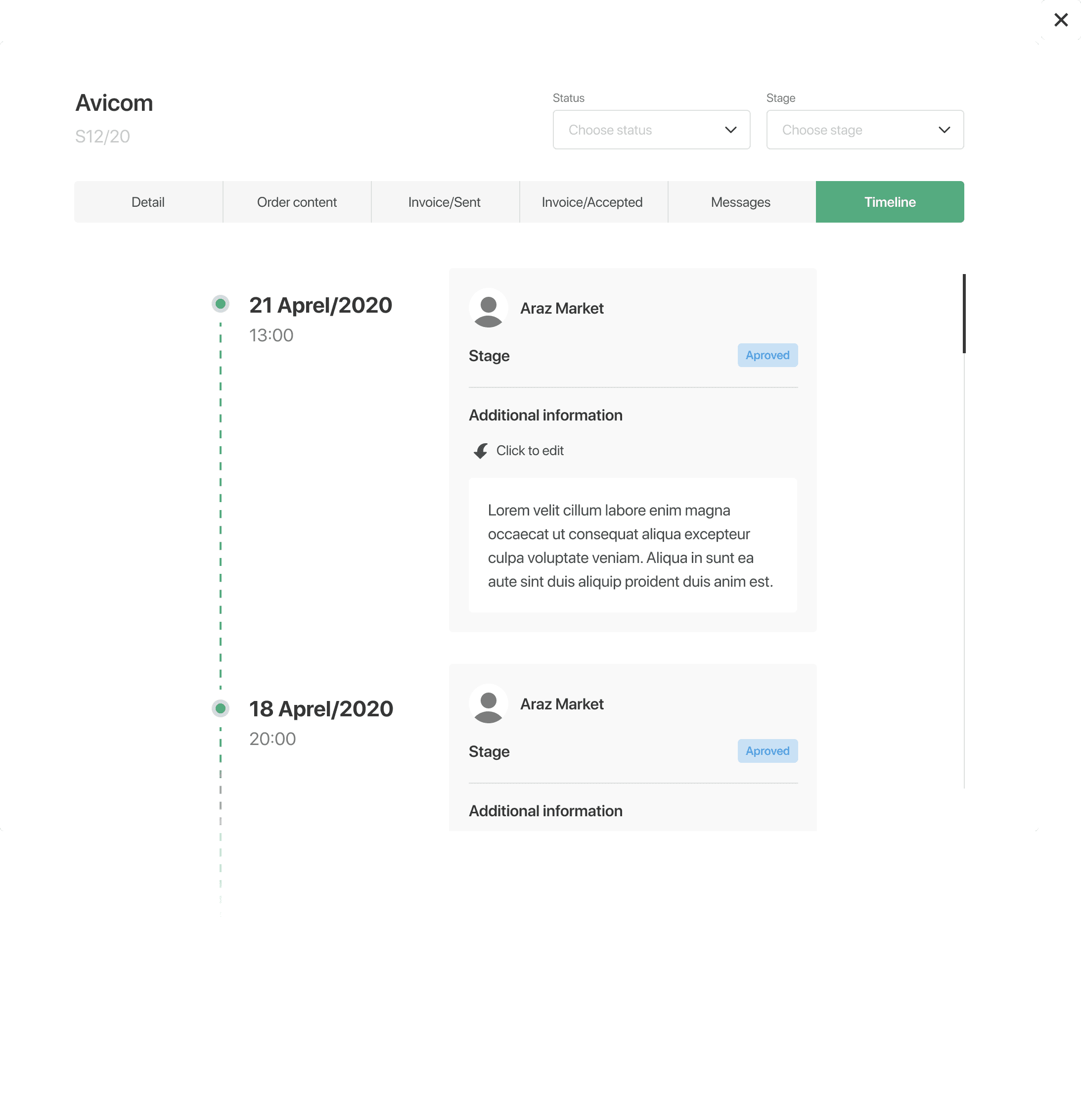 Prospect SMB - Orders Module - Order Status Timeline